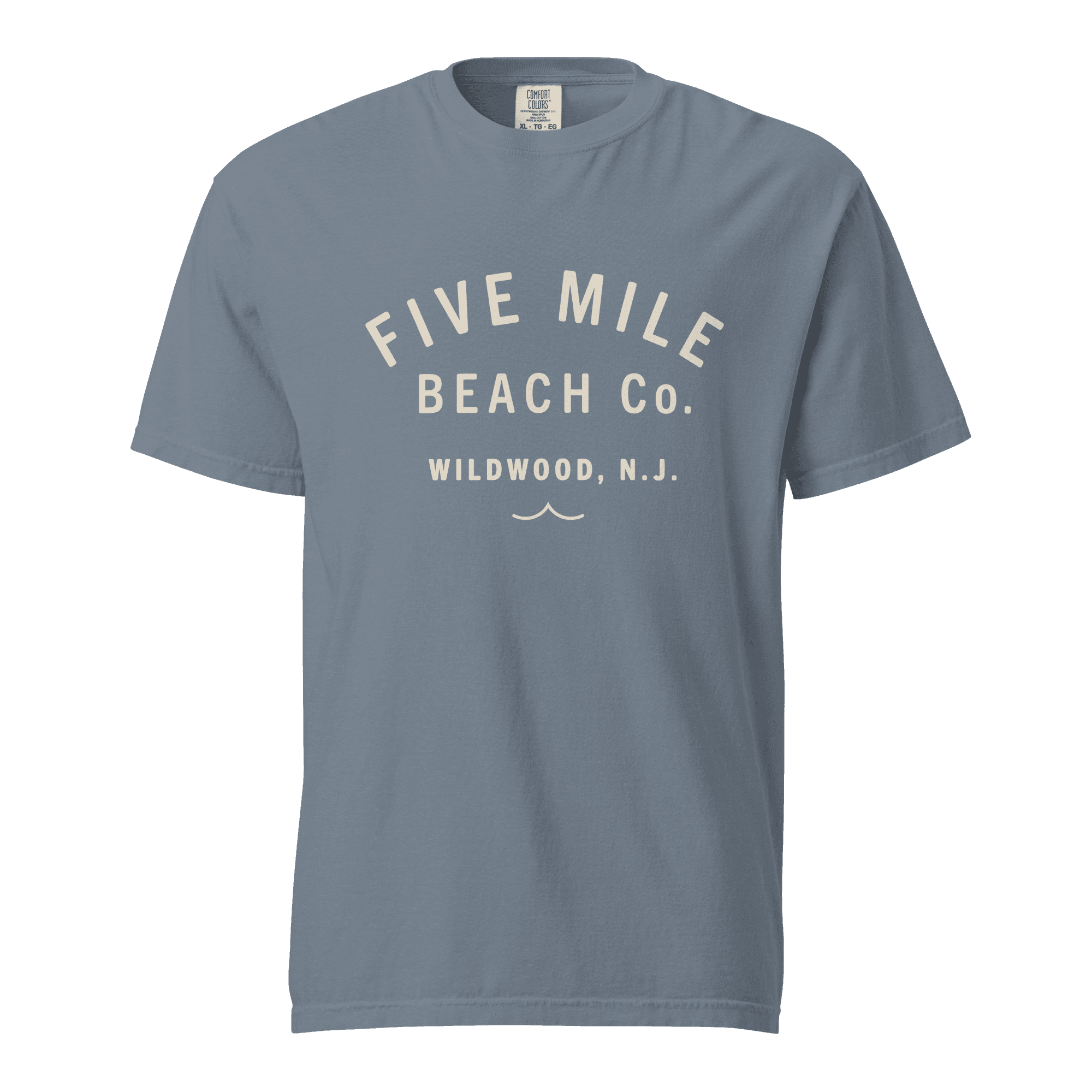 Five Mile Beach Co. Wildwood NJ garment-dyed heavyweight t‑shirt in Blue Jean
