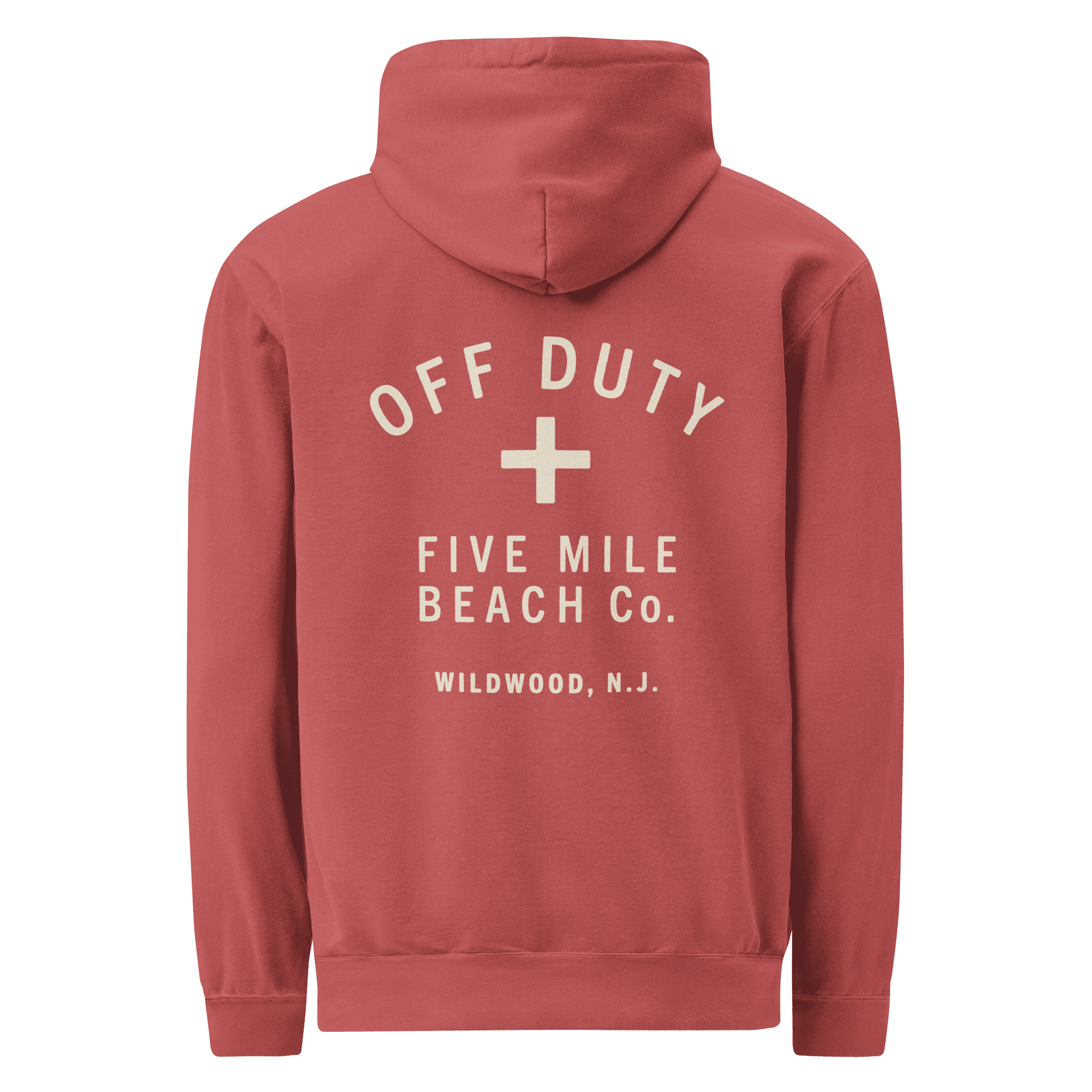 Off Duty Wildwood NJ garment-dyed hooded sweatshirt in Crimson